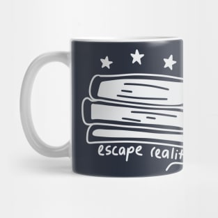 Escape reality white books with stars for readers Mug